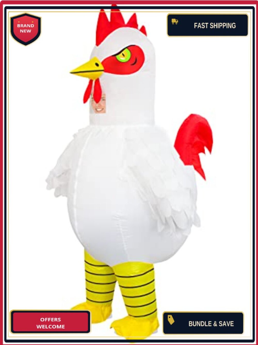 Inflatable Chicken Costume Adult Blow Up Rooster Suit Halloween Cosplay